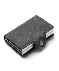 Denim Fabric Double Aluminium RFID Credit Card Holder Case-Gray