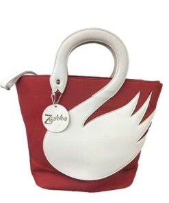 Denim Swan Handbag with Leather Handles - Red