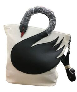 Denim Swan Handbag with Leather Handles - White