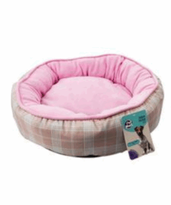 Dog Bed Fleece Round w/Sides 50cm Tartan - Pink