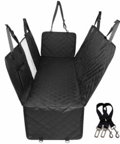 Dog Car Seat Cover for Pets with Mesh Window & 2 Seatbelts & Storage Pocket