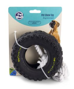 Dog Chew Toy - Tire With Rope - Black