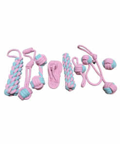 Dog Dental Cleansing Rope Chew Toy Set - 9 Piece - Pink, Blue