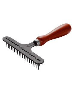 Dog Grooming Rake With Stainless Steel Comb & Wooden Handle