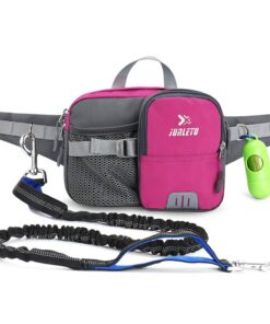 Dog Training Waist Bag Hands Free Dog Bungee Leash Set - Red