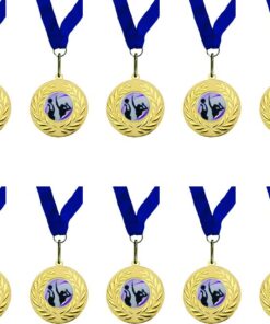 Domed Netball Gold Medal with Blue Ribbon kit