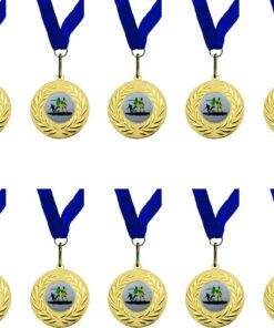 Domed Soccer Insert Medal with Blue Ribbon Kit - Gold
