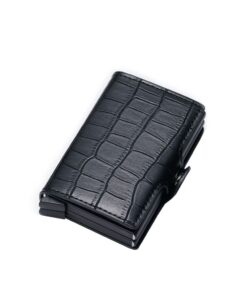 Double Aluminium RFID Blocking Leather Credit Card Holder Wallet-Black
