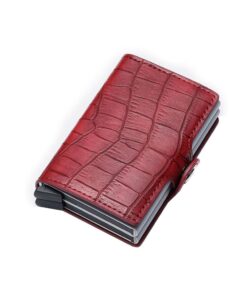 Double Aluminium RFID Blocking Leather Credit Card Holder Wallet-Red