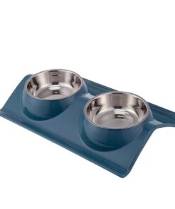 Double Dog Cat Bowls Stainless Steel Pet Bowls No-Spill Resin Station - Blue