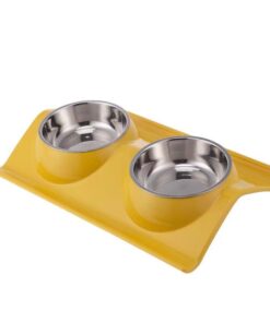 Double Dog Cat Bowls Stainless Steel Pet Bowls No-Spill Resin Station - Yellow