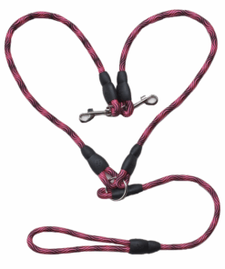 Double Dog Leash for Medium Dogs - Pink & Black