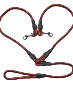 Double Dog Leash for Medium Dogs - Red & Black