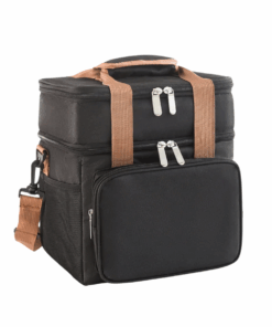 Double Layer Large Capacity Lunch Cooler Bag with Strap - Black