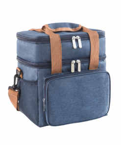 Double Layer Large Capacity Lunch Cooler Bag with Strap - Blue