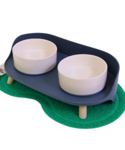 Double Pet Bowls on Stand with Non-Slip Mat - Green