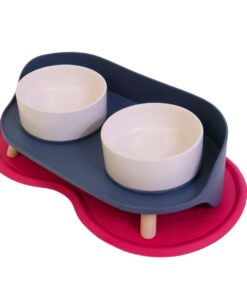 Double Pet Bowls on Stand with Non-Slip Mat - Pink