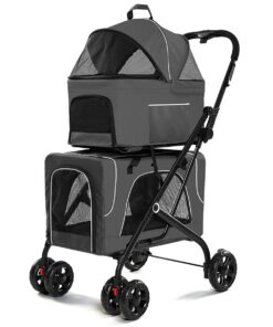 Double Pet Stroller Lightweight Folding Dog And Cat Travel Pushchair - Blue