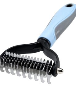 Double Sided Pet Hair Remover Undercoat Rake Comb for Dogs and Cats - Blue