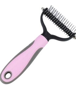 Double Sided Pet Hair Remover Undercoat Rake Comb for Dogs and Cats - Pink