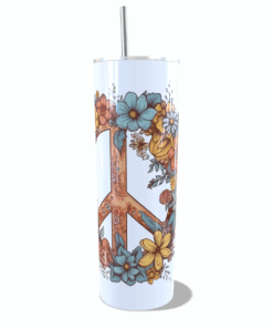 Double Wall Travel Tumbler - Peace Symbol with Flowers