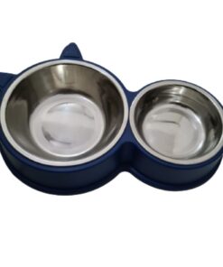Dual Cat Head Food Bowl (Blue)