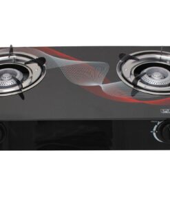 Dual Stand Auto-Ignition Tempered Glass & Grey Burner Gas Stove - Red Swirl