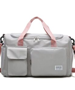 Duffel Bag Gym Bag for Women ,Waterproof Sports Luggage Handbag - gray pink