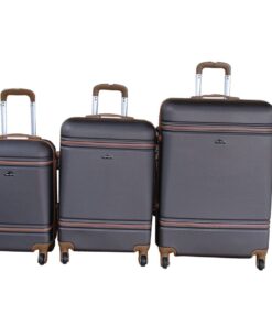 Durable ABS 3-Piece Luggage Set with Spinner Wheels & Lock - Charcoal/Brown