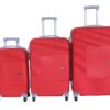 Durable ABS Luggage Set, 3-Piece Spinner Suitcases, Red, with Secure Lock