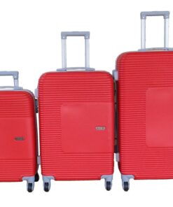 Durable ABS Luggage Set, 3-Piece Spinner Suitcases, Red, with Secure Lock