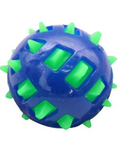 Durable Pet Squeaky Spikey Tennis Ball Chew Toy - Blue with Green Spikes