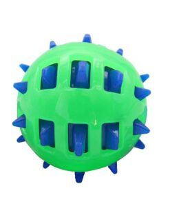 Durable Pet Squeaky Spikey Tennis Ball Chew Toy - Green With Blue Spikes