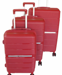 Durable Red Polypropylene 3-Piece Luggage Set with Spinner Wheels and Locks