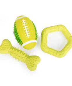 Durable Rubber Dog Toys for Aggressive Chewers Rugby Ring Bone Go Fetch Toy