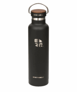 Earthwell - Double Wall S/Steel Vacuum Insulated - Woodie Bottle - 650 ml - Volcanic Black - Walnut Cap