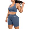 Eco-friendly V-Neck Seamless Sports Bra and Shorts Set - Blue - S