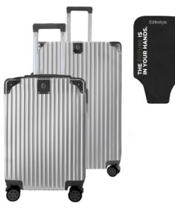 Eco - Luggage 2 Piece Set with Luggage Cover- Berlin Design - Silver and Black