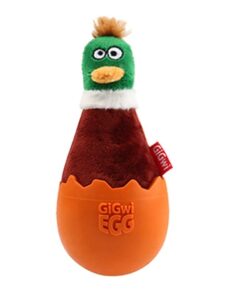 EGG Wobble Fun Dog Cat Toy Squeak Toy - Brown Duck