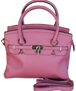 Elegant Pink Structured Tote Bag with Silver Hardware, Imitation Leather