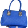 Elegant Royal Blue Imitation Leather Handbag - Gold Accents - Quilted Design