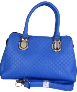 Elegant Royal Blue Imitation Leather Handbag - Gold Accents - Quilted Design