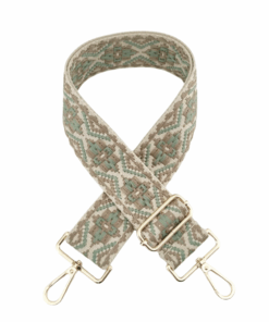 Embroidered Interchangeable Bag Strap with Gold Clips - Teal & Brown