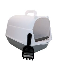Enclosed Cat Litter Box - Pet Toilet With Cover And Scoop - Grey