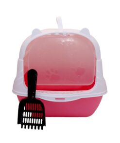 Enclosed Cat Litter Box - Pet Toilet With Cover And Scoop - Pink