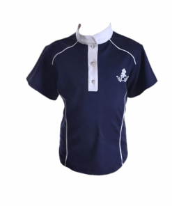 Equestrian Girls Show Shirt Short Sleeve Horse riding - Navy - 9-10 years