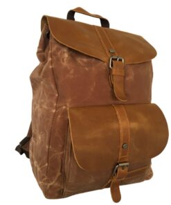 Exclusive Waxed Canvas with Leather Finishing Laptop Backpack - Khaki
