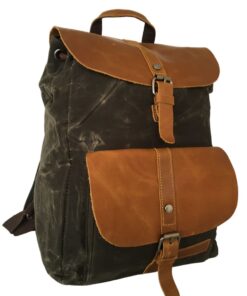 Exclusive Waxed Canvas with Leather Finishing Laptop Backpack - Military