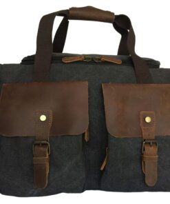 Executive Leather And Canvas Travelling Bag - Charcoal