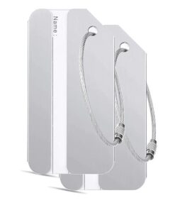 Executive Luggage Travel Name Tag With Metal Cable (2 Piece) - Silver